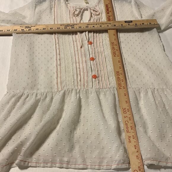 Matilda Jane Medium Peasant blouse. The color is cream with orange/peach detail - Picture 6 of 8